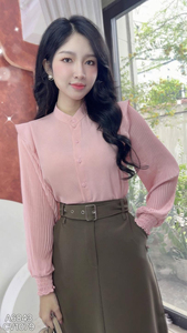เสื้อเชิ้ตแขนยาวผู้หญิงสีพื้นเรียบง่าย สวมใส่ง่าย ซักได้ เหมาะสำหรับใส่ทำงาน แต่งระบายจีบ ดีไซน์เรียบหรู สไตล์ลำลอง - Product Image 6