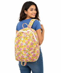Floral Printed Softback <b>Backpack</b> Arcuate Shoulder Strap Zipper Closure Cotton Material Unisex Daily Use Bohemian Beach Cycling - Product Image 2