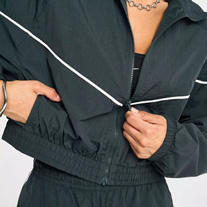 Drawstring Solid Eco-Friendly Lightweight <b>Wind</b> <b>Breaker</b> Set Women's Plus Size Summer Tracksuit Sporty Crop Jacket Jogger - Product Image 4