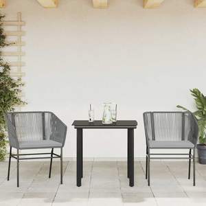 3-Piece Gray Poly <b>Rattan</b> Patio Dining Set with <b>Cushions</b> <b>Garden</b> Sets with Glass Top - Product Image 3