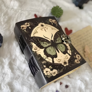 Butterfly Moon Handmade <b>Leather</b> <b>Diary</b> | Hardcover Journal with Antique Lock & Deckle Edge Pages | Celestial Gothic Notebook Gift - Product Image 1