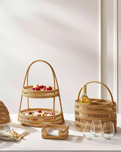 Elegant Rattan Flatware Storage Basket With Handle Kitchen Utensil Caddy Desktop Cutlery Organizer Tableware Container <b>Bin</b> - Product Image 5