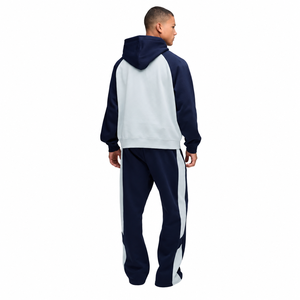 <b>Men's</b> <b>Navy</b> Blue Gray Color Blocking Hooded Sweatshirt Regular Fit <b>Fleece</b> Casual Wear Autumn Style Pocket Design - Product Image 4