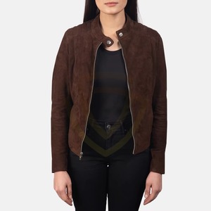 เสื้อแจ็คเก็ตหนังกลับผู้หญิง แขนยาว สไตล์วินเทจ หนังแท้ 100% - Product Image 1