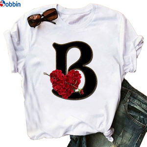 Women's English <b>Alphabet</b> <b>Print</b> T Shirt New Summer Couples Lovers Breathable Letter & Lovely Sweet Style Plus Size Women Top - Product Image 2