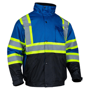 Men's High Visibility Safety <b>Jacket</b> Blue <b>Black</b> Reflective Stripes Waterproof Workwear Stand Collar Regular Fit - Product Image 1