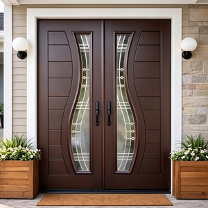 High Quality <b>Solid</b> <b>Wood</b> Double Entry <b>Door</b> Modern <b>Design</b> with Decorative Glass <b>Main</b> Entrance <b>Door</b> for House GA-51G - Product Image 1