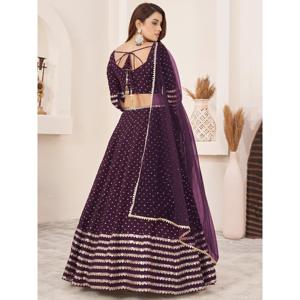 Paillettes violettes fantaisistes Georgette Réception Porter Lehenga Choli Robes de mariée élégantes - Product Image 4