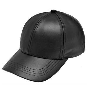 Casquette de baseball unisexe en cuir PU noir, 6 panneaux, ajustée, décontractée, pour l'extérieur, couleur unie, adulte - Product Image 2