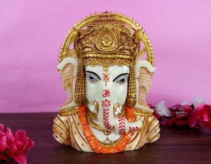 Statue de Ganesha en résine artisanale Nirmala Handicrafts, buste de dieu hindou traditionnel plaqué or de qualité supérieure, objet spirituel - Product Image 5