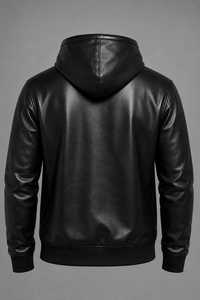 Veste à capuche en cuir de mouton noir faite à la main pour homme, veste de motard d'hiver, manteau à capuche pour moto - Product Image 2