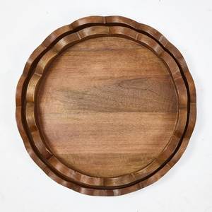 Plateaux décoratifs ronds en émail et bois avec motif floral, 2 pièces, style rustique, design avec poignées, pour la décoration de la maison - Product Image 5