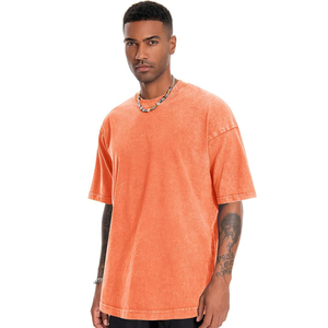 Camiseta Oversize Naranja Tie-Dye de Manga Corta Casual con Cuello Redondo de Algodón Tejido con Patrón Liso y Lavado Ácido, Disponible para Venta en Línea - Product Image 5