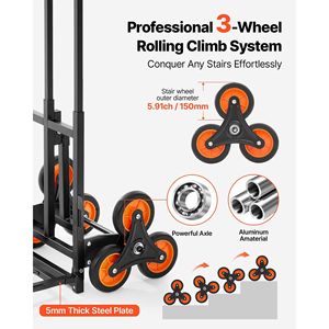 Carrello Pieghevole Robusto con Capacità di Salita Scale di 100 kg, 6 Ruote e 2 Maniglie Telescopiche - Product Image 3