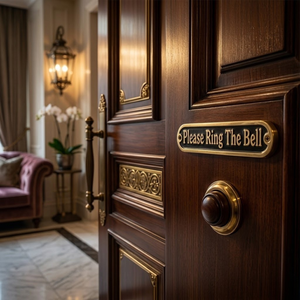 Premium Please Ring The Bell Brass <b>Door</b> Sign Plaque | Engraved Metal Entrance Notice <b>Plate</b> for Home Office Reception Decor XLX - Product Image 2