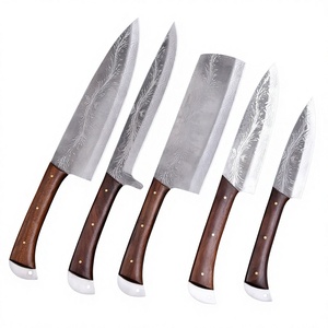 Juego de Cuchillos de Chef de Acero de Damasco de 5 Piezas Premium, Cuchillos de Cocina Profesionales con Mangos de Madera, Hoja Recta Afilada y Pulida - Product Image 1
