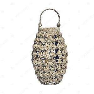 Farol de mimbre mediterráneo, portavelas colgante de cuerda, faroles de jardín, portavelas de cristal, luz decorativa para interiores - Product Image 2