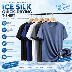 Camiseta de Hombre OEM de Seda Helada de Secado Rápido, Manga Corta, Ajuste Holgado, Tallas Grandes, Protección Solar, Transpirable, Casual de Verano, Deportiva - Product Image 1