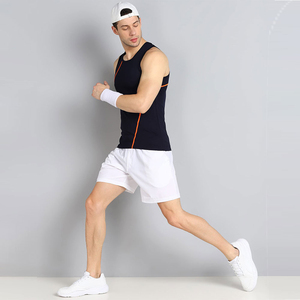 Camiseta sin mangas de punto de secado rápido para hombre 2026, color sólido, cuello redondo, estilo deportivo, chaleco de entrenamiento negro con ribete naranja - Product Image 5