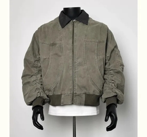Blouson Bomber Homme Personnalisé Vert Olive Vintage, Veste de Travail Décontractée Zippée avec Poignets Côtelés – Vente en Gros - Product Image 4