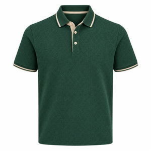 เสื้อโปโลผู้ชาย TESSUTO ผ้าถักเจอร์ซีย์ 100% ผ้าฝ้าย สีเขียวฟอเรสต์ ลายเพชร แจ็คการ์ด แขนสั้น ชุดยูนิฟอร์มกอล์ฟคลับ - Product Image 1