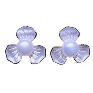 Boucles d'oreilles Zhuji de style rétro français, perles d'eau douce irisées, accessoires, perles blanches pour femmes, style petite fleur fraîche - Product Image 5