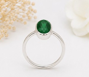 Green Onyx Sterling <b>Silver</b> <b>Ring</b>, Round Green Gemstone <b>Ring</b>, Handmade <b>925</b> <b>Silver</b> <b>Ring</b>, Minimalist Statement Jewelry, Gift for Her - Product Image 2