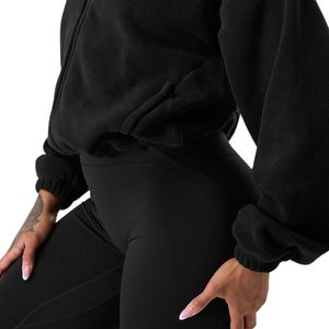 Chaqueta de Forro Polar para Mujer, Negra, con Cierre Completo, Estilo Bomber, Manga Larga, Cálida, Informal, para Gimnasio, Ejercicio, Ligera, con Bolsillo - Product Image 5