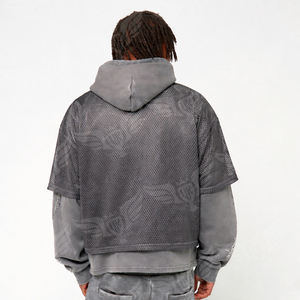 Camiseta con Capucha de Malla Gris en Capas 2026, Top Gráfico Oversize Estilo Urbano para Hombre y Mujer - Product Image 4