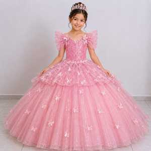 Nouvelles Robes de Bal de Princesse Dorées de Luxe pour Filles, Idéales pour Anniversaires, Mariages, Couleurs Personnalisables, Service OEM Papillon - Product Image 3