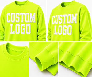 Sweat-shirt à col rond vert fluo pour homme, logo personnalisé imprimé sur le devant, coupe classique, décontracté, tricoté pour l'automne, style français - Product Image 4