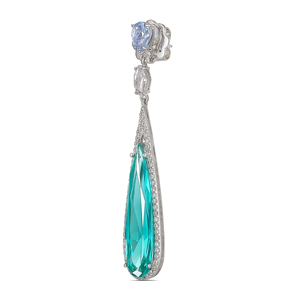 Boucles d'oreilles pendantes de luxe pour femmes en or 18 carats avec diamant taille poire et pierre goutte d'eau turquoise, bijoux de mariage - Product Image 3