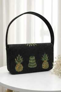 Handmade Canvas Handbag With Embroidered Pineapple And <b>Sunglasses</b> Design Rectangular Shape - Product Image 2