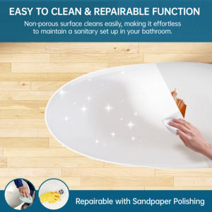 Bañera Ovalada Independiente Moderna de Superficie Sólida Maydon, Color Blanco Mate, 1800 mm, para Uso en Hogar u Hotel, Baño Moderno - Product Image 3