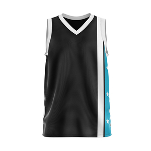 Camiseta Deportiva Profesional Sublimada para Baloncesto, Color Azul Marino con Detalles Naranja y Blanco, Cuello en V, Secado Rápido, para Entrenamiento - Product Image 4
