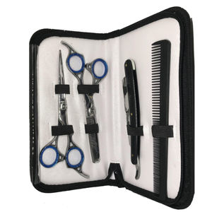Kit de Barbier Abordable : Ensemble Ciseaux et Lames Noires pour Salon de Beauté, Ciseaux à Effiler Droitiers à Manche Court 28 Dents - Product Image 5