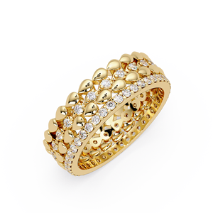 Anillo de Eternidad Ancho de Oro Puro de 14K Personalizado con Diamantes para Mujer, Anillos de Lujo con Diamantes Redondos Cultivados en Laboratorio y Marquesa Floral para Hombre y Mujer - Product Image 2