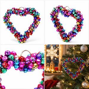 Hot Sale Metal Heart Shape Christmas Hanging Ornament | Multi Color Aluminum Jingle Bell Xmas Tree Decoration Festival Gift Deco - Product Image 4