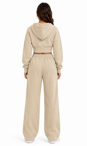 Conjunto Deportivo Personalizado para Mujer, Sudadera Corta con Capucha, Manga Larga, Felpa, Casual, Pantalones Anchos - Product Image 2