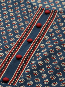 Kurta Anarkali en coton à imprimé floral bleu, taille plus, col rond, manches trois quarts, tenue d'été confortable pour femmes - Product Image 2