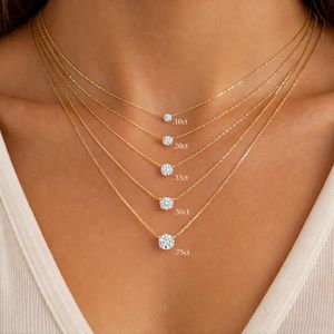 Collar Solitario de Diamante de Corte Brillante Flotante Chapado en Oro sobre Plata, Perforado con Láser, Certificado IGI, Cultivado en Laboratorio, Cadena Ajustable - Product Image 2