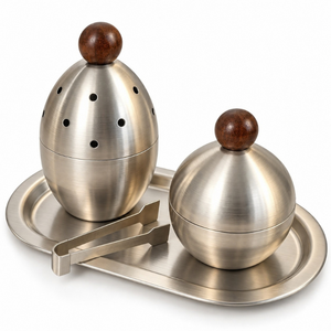 Ensemble de brûleurs à bakhoor en acier inoxydable avec bouton en bois |   Porte-encens Oud Arabe avec Plateau Ventilé en Dôme – Cadeaux Parfumés Islamiques pour la Maison et l'Hôtel - Product Image 1