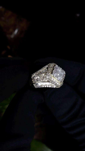 Moissanite <b>Mens</b> Statement <b>Ring</b> Iced Out Square Center Pave Luxury Hip Hop Fashion Jewelry Bold Gift - Product Image 2