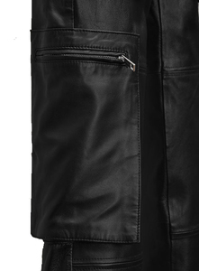 <b>Men's</b> Genuine <b>Leather</b> Eco-Friendly PU Coated Moto Biker Style High Waist Straight Cargo Baggy Pocket Summer <b>Trousers</b> - Product Image 5