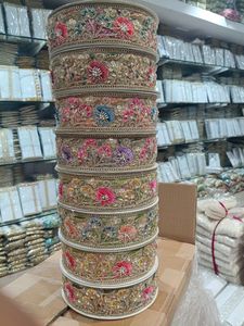 Premium 3D Floral Embroidery <b>Lace</b> with Hand-Applied Beads and Multi-Color Flower Work Textile Trim for Bridal Wear and Decoratio - Product Image 1