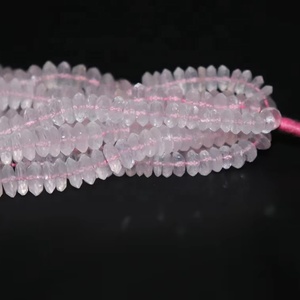 Perles rondelles à facettes en quartz rose naturel coupe allemande avec facettes élégantes - Product Image 1