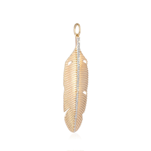 Colgante de Pluma de Oro Amarillo de 14k con Diamante Natural, Joyería Fina al por Mayor, Último Diseño en Joyería de Colgantes - Product Image 6