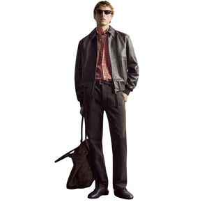 Men's Dark Brown Genuine Leather Oversized Blouson Jacket Shirt Collar <b>Zip</b> Front Relaxed Premium OEM Casual Streetwear Outerwear - Product Image 3
