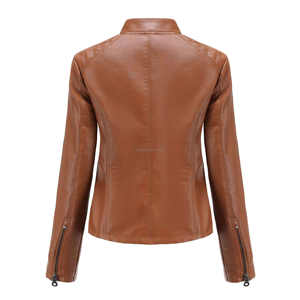 แจ็กเก็ตหนังนักขี่จักรยานสำหรับผู้หญิงเข้ารูปคอปกตั้งไหล่มีซิประบายอากาศได้ดี - Product Image 2