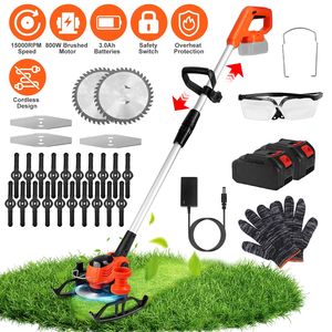 Tagliaerba a batteria con ruote 800W, motore in rame puro 15000 giri/min, 2 batterie da 21V 3000mAh, 3 lame (plastica/seghe/acciaio inossidabile) - Product Image 1
